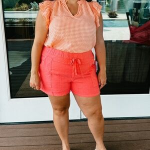 Umgee Tessa Gingham Flutter Sleeve Top